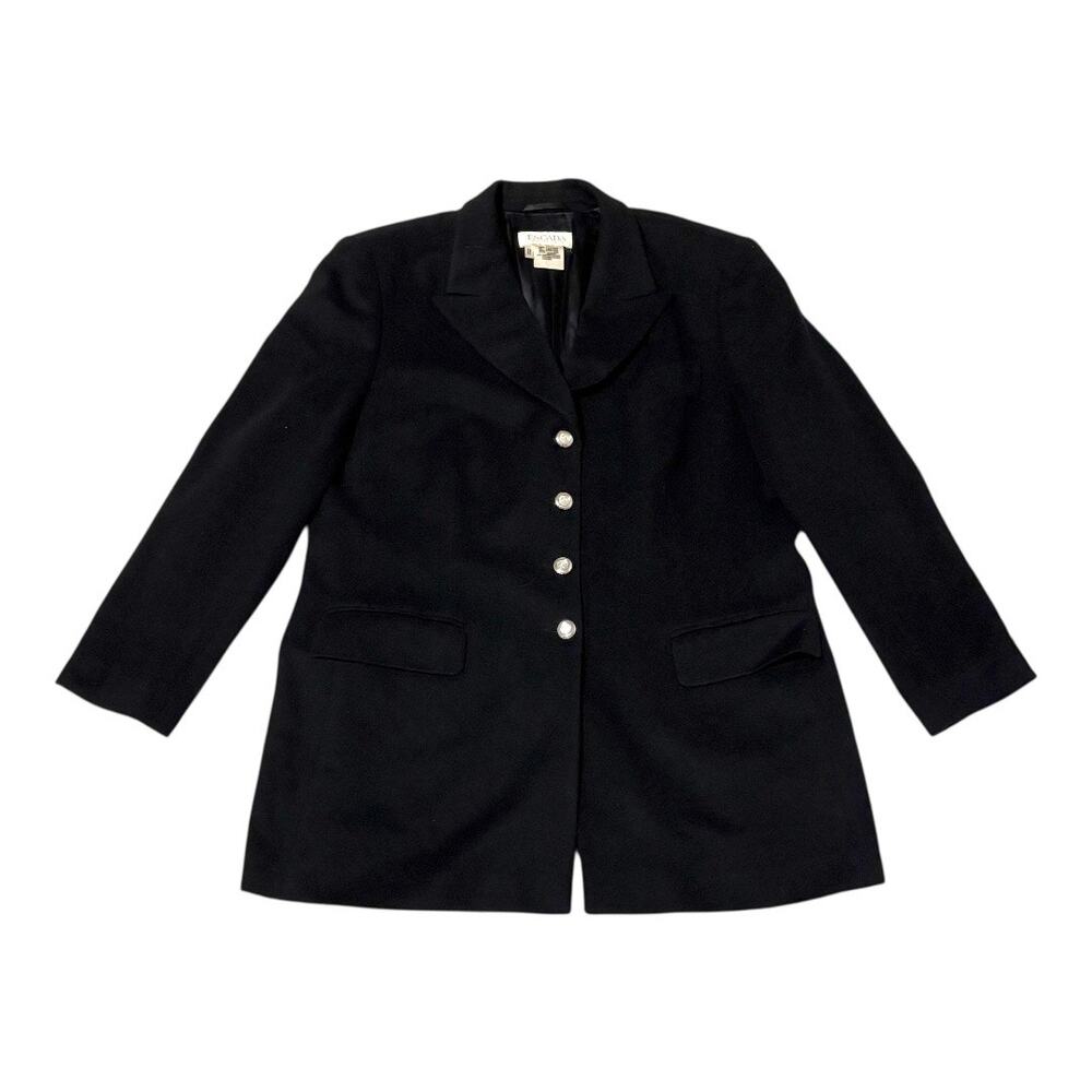 Vintage ESCADA Margaretha Ley 100% Cashmere Black Gold Button Coat Sz 14